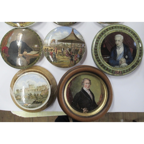 237 - A collection of 19th Century Pratt ware pot lids including, Obit of Wellington, Prince Albert, Lord ... 