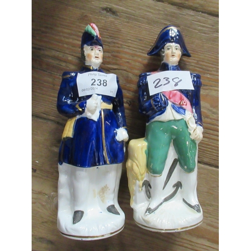 238 - Two Staffordshire figures, Nelson and a naval officer, height 7ins