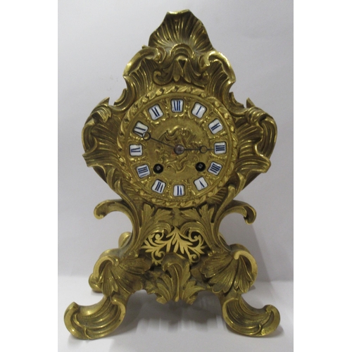 291 - A 19th century French gilt metal cased mantel clock, height 9.5ins