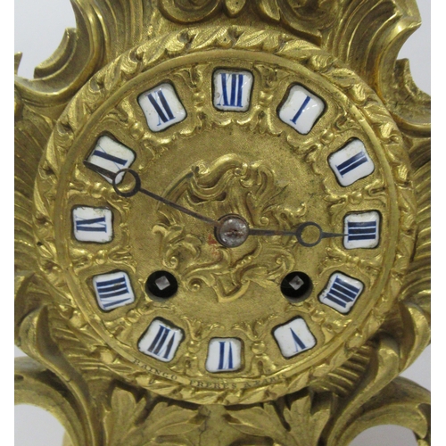 291 - A 19th century French gilt metal cased mantel clock, height 9.5ins