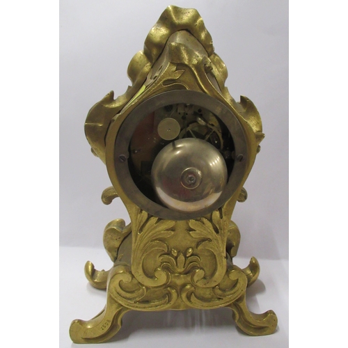 291 - A 19th century French gilt metal cased mantel clock, height 9.5ins