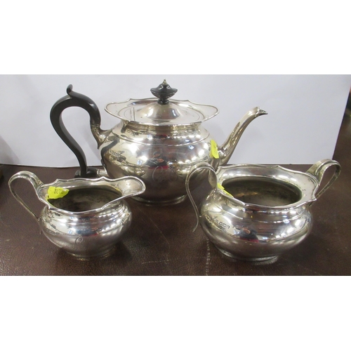 302 - A silver three piece tea set, engraved with initials and date, Sheffield 1916, weight 28oz all in