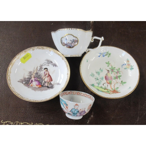 324 - A 19th century Meissen quatrefoil shaped tea cup, together with a Meissen saucer, a 19th century Eas... 