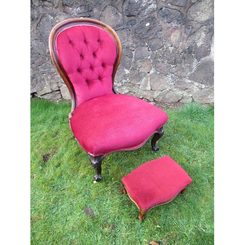 4 - A Victorian show wood easy chair together with a stool