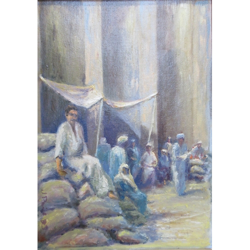 90 - J A Paul, oil on board, Eastern market scene, 13.5ins x 10ins