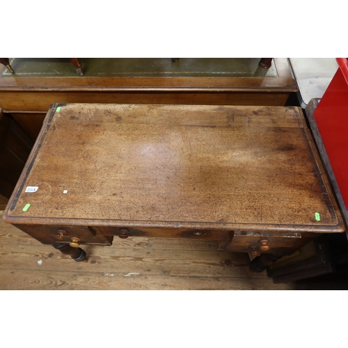 20A - A 19th century mahogany desk width 42ins together with a mid century set of shelves