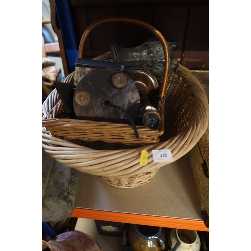 460 - A collection of sundries to include baskets, metalware, suitcases etc