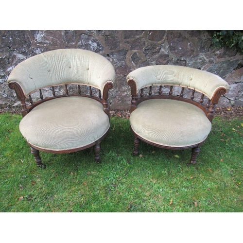 74A - Two similar Victorian tub chairs, with green upholstery