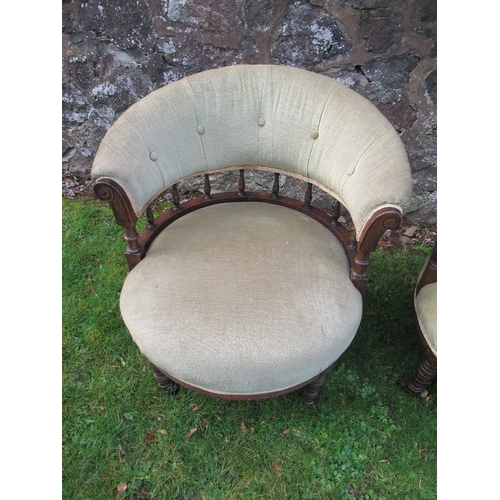 74A - Two similar Victorian tub chairs, with green upholstery