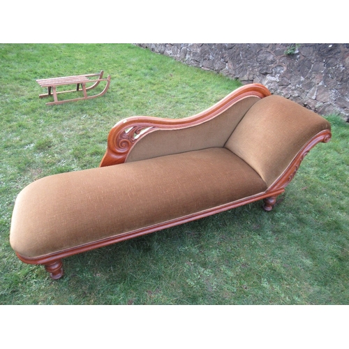 74B - A Victorian chaise longue, with green upholstery