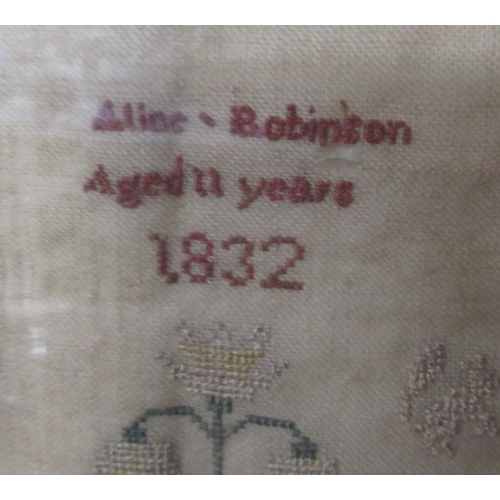 113 - A 19th century tapestry sampler, Alice Robinson Aged 11 years 1832, 17ins x 14.5ins