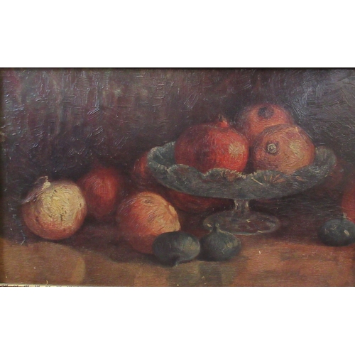 114 - A pair of oil on boards, studies of fruit, 7ins x 11ins