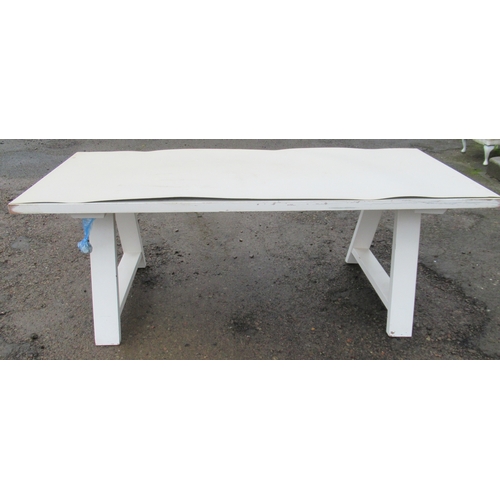 13 - A modern white dining table, 39.5ins x 86.5ins, height 32ins