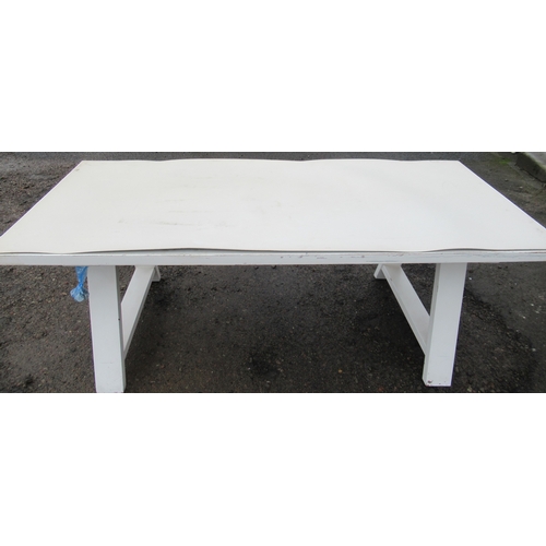 13 - A modern white dining table, 39.5ins x 86.5ins, height 32ins