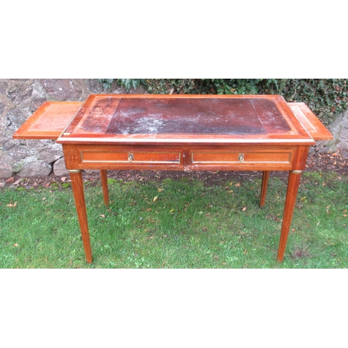 23 - A 19th century French mahogany writing desk, with inset leather writing surface, pair of frieze draw... 