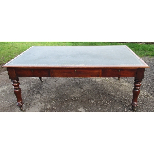 30 - A 19th century mahogany partners desk, with inset writing surface, fitted with three frieze drawers ... 