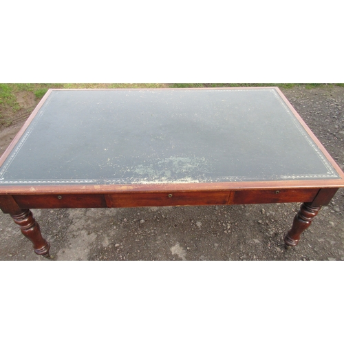 30 - A 19th century mahogany partners desk, with inset writing surface, fitted with three frieze drawers ... 