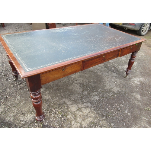 30 - A 19th century mahogany partners desk, with inset writing surface, fitted with three frieze drawers ... 