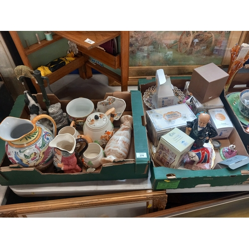 376 - Two boxes of china, character jugs etc