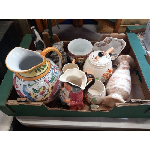 376 - Two boxes of china, character jugs etc