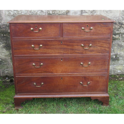 57 - A 19th century mahogany chest, of two short over three long drawers, 43ins x 21ins, height 40ins