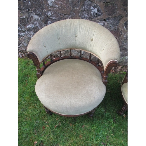 60 - Two similar Victorian tub chairs, with green upholstery