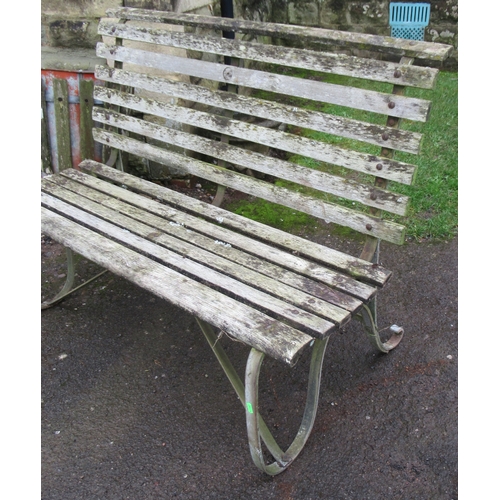 77 - A garden bench, with metal frame, length 48ins, together with a wooden garden bench, af, length 84in... 