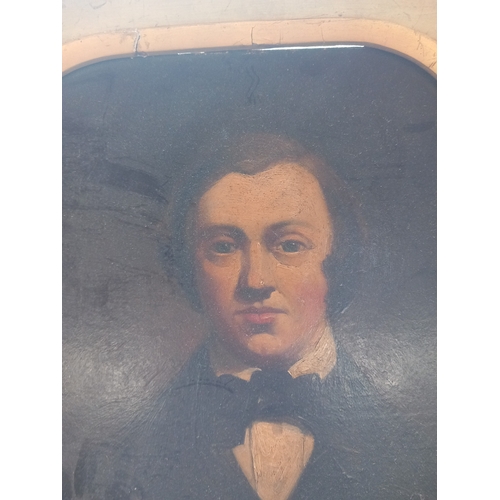 96 - A 19th century school oil on tin, portrait of a man in period dress, 10ins x 9ins