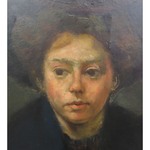 97 - Thomson, oil on canvas laid on board, portrait of a woman in black, 39ins x 29ins