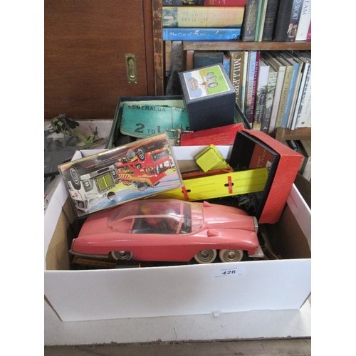 426 - A box of toys including Lady Penelope and a vintage horse game