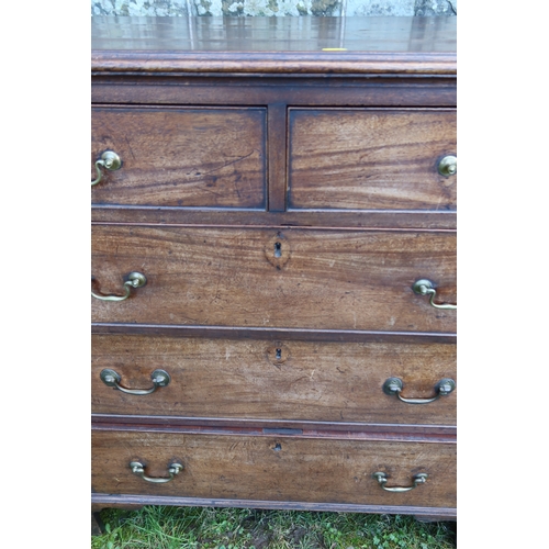 10 - A Georgian mahogany chest, of two short drawers over three graduated long drawers, raised on bracket... 