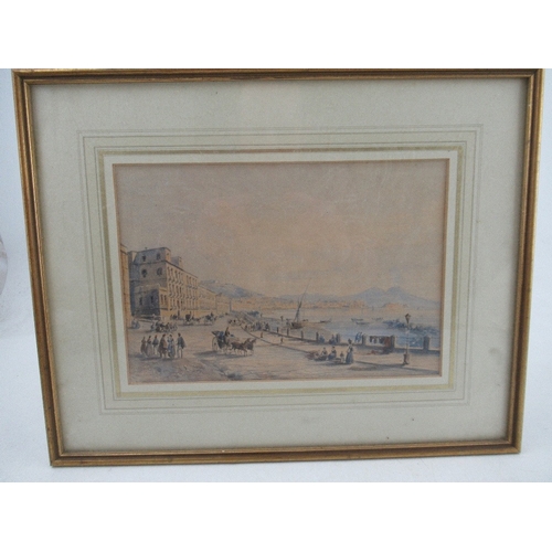 112 - A 19th century watercolour, promenade the view of Naples, 7ins x 10ins