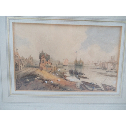 113 - A 19th century watercolour, in the manner of Skelton, a continental river scene with buildings and v... 