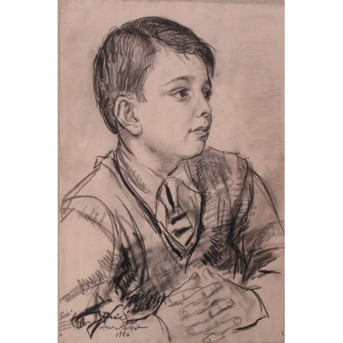 116 - Dame Laura Knight, charcoal, portrait of a boy, David Levitt, 1956, 19ins x 12.5ins (D)