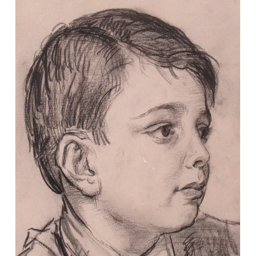 116 - Dame Laura Knight, charcoal, portrait of a boy, David Levitt, 1956, 19ins x 12.5ins (D)