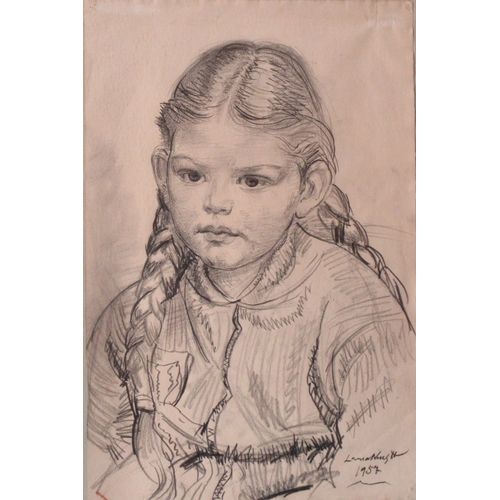 117 - Dame Laura Knight, charcoal, portrait of a girl Ruth Levitt, 1957, 19ins x 12.5ins (D)