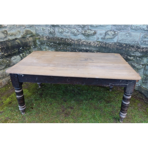 21 - A 19th century pine scrub top kitchen table, fitted with frieze drawer, 61ins x 36ins