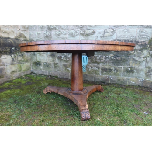 24 - A 19th century rosewood breakfast table, raised on inverse tapered column, on a platform base, diame... 