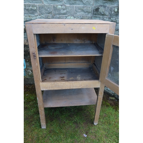 27 - A pine meat safe, with mesh grill raised on a stand, width 28ins