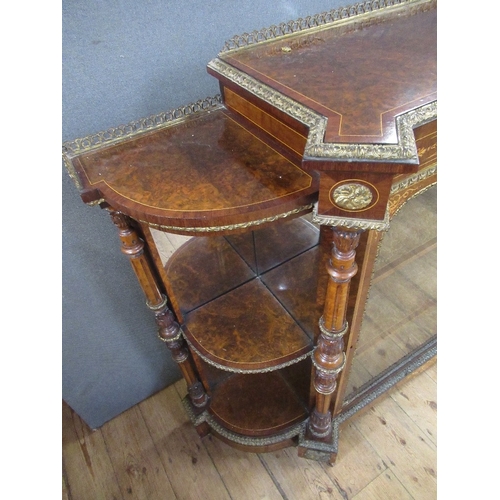 28 - A late 19th century burr walnut credenza with central glazed door flanked by quarter open shelves wi... 