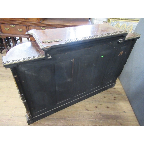 28 - A late 19th century burr walnut credenza with central glazed door flanked by quarter open shelves wi... 