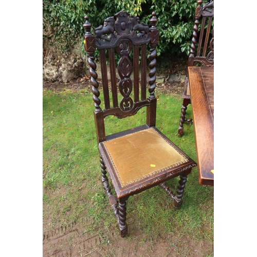 39 - An oak dining table, 72ins x 36ins, height 29ins, together with a set of six carved oak dining chair... 