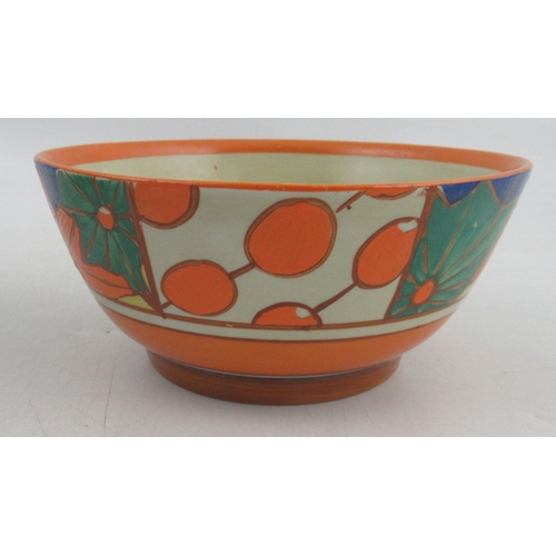 417 - A Clarice Cliff Fantasque bowl, decorated in the Umbrellas and Rain pattern, width 6.5ins