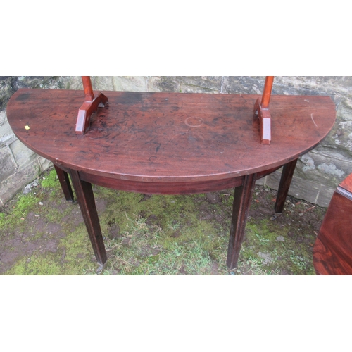 42 - A 19th century mahogany drop leaf table, together with a D end table and a towel rail