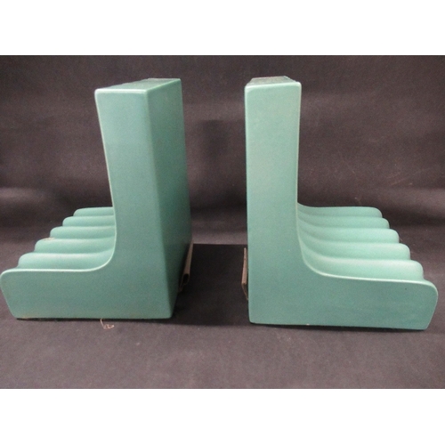 425A - A pair of 1930's Art Deco ribbed bookends, designed by Keith Murray for Wedgewood, impressed marks ,... 