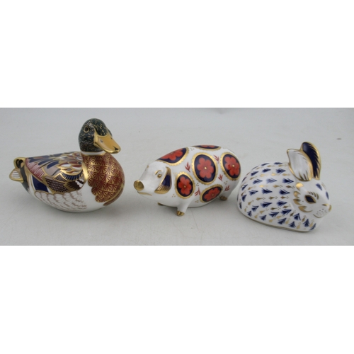 427 - Three Royal Crown Derby paperweights, a pig, rabbit and a duck