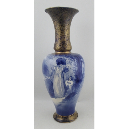 434 - A large Royal Doulton vase, of baluster form, decorated in blue with a woman and child, height 26ins