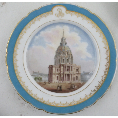 436 - A set of five 19th century porcelain plates, decorated with scenes of Paris, diameter 8.25ins