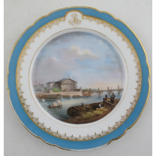 436 - A set of five 19th century porcelain plates, decorated with scenes of Paris, diameter 8.25ins