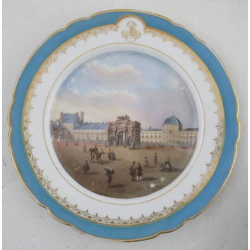 436 - A set of five 19th century porcelain plates, decorated with scenes of Paris, diameter 8.25ins